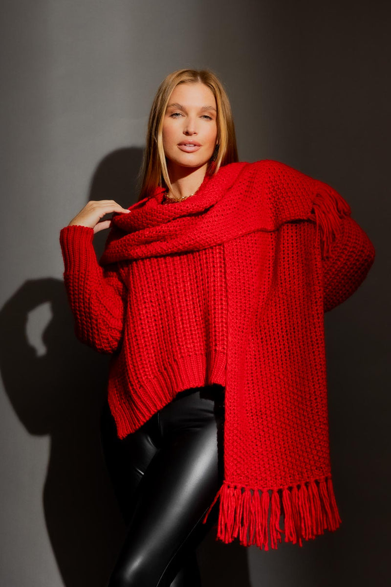 Red Chunky Knit Scarf Red O/S