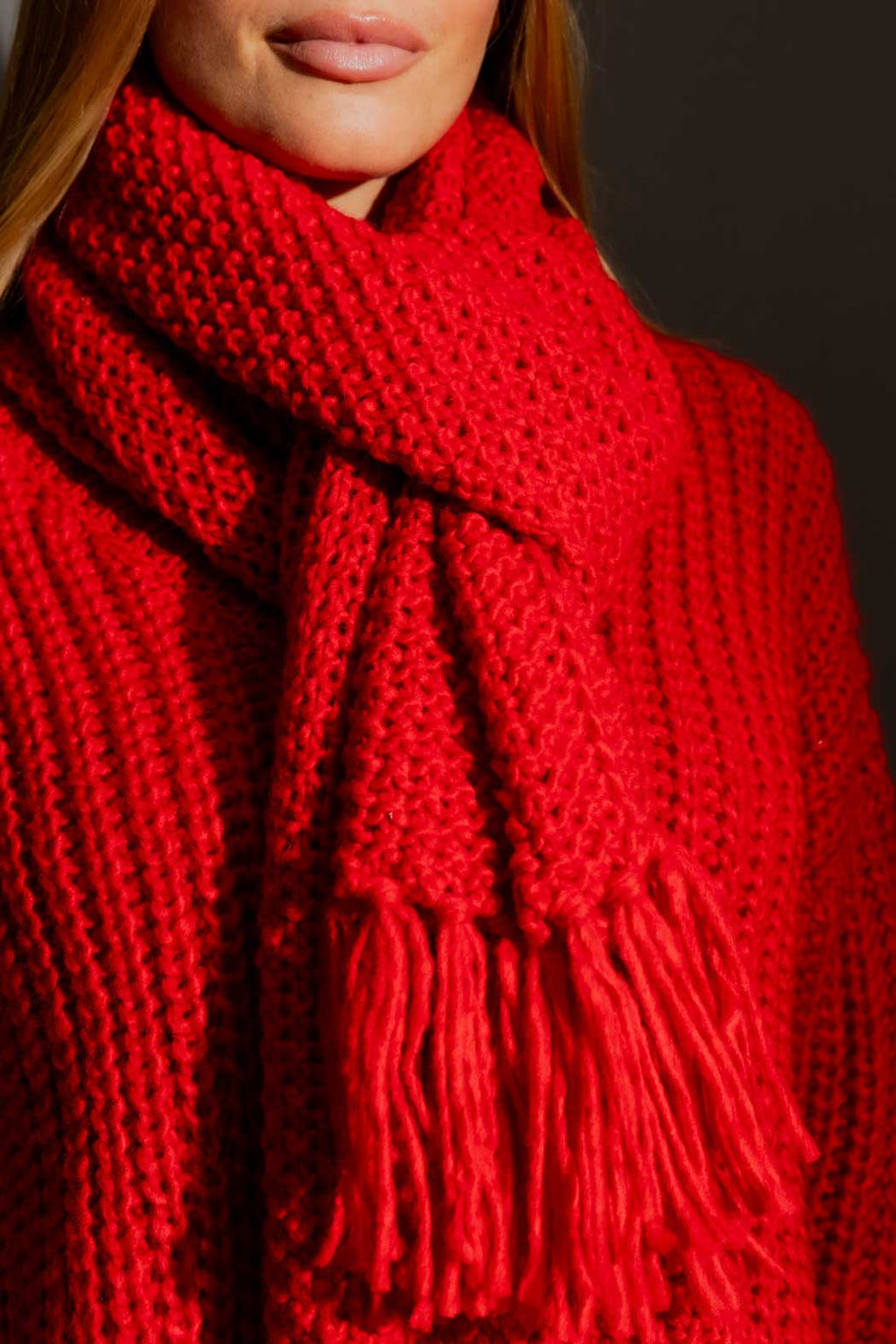 Red Chunky Knit Scarf Red O/S