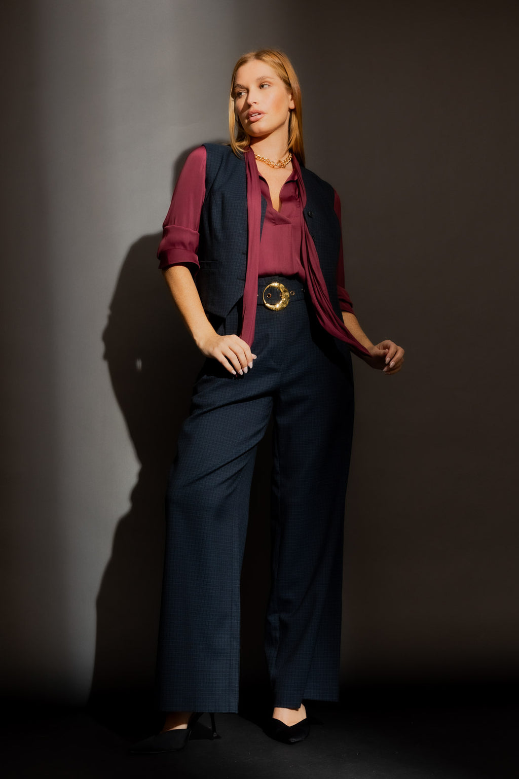 Navy Check Cleo Pant