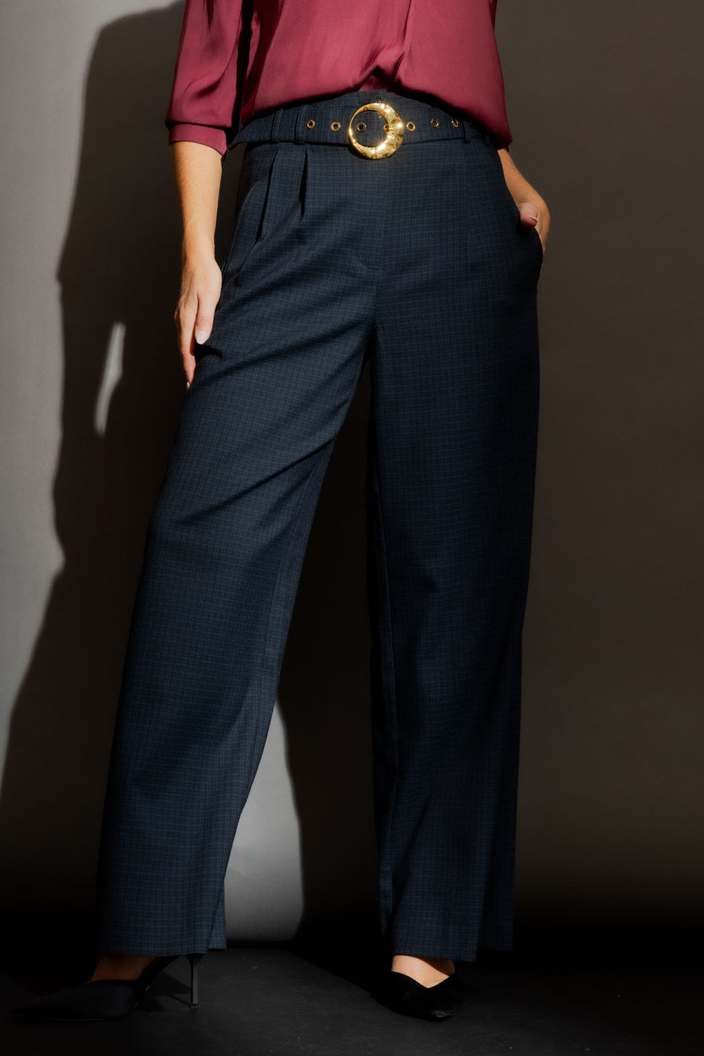 Navy Check Cleo Pant