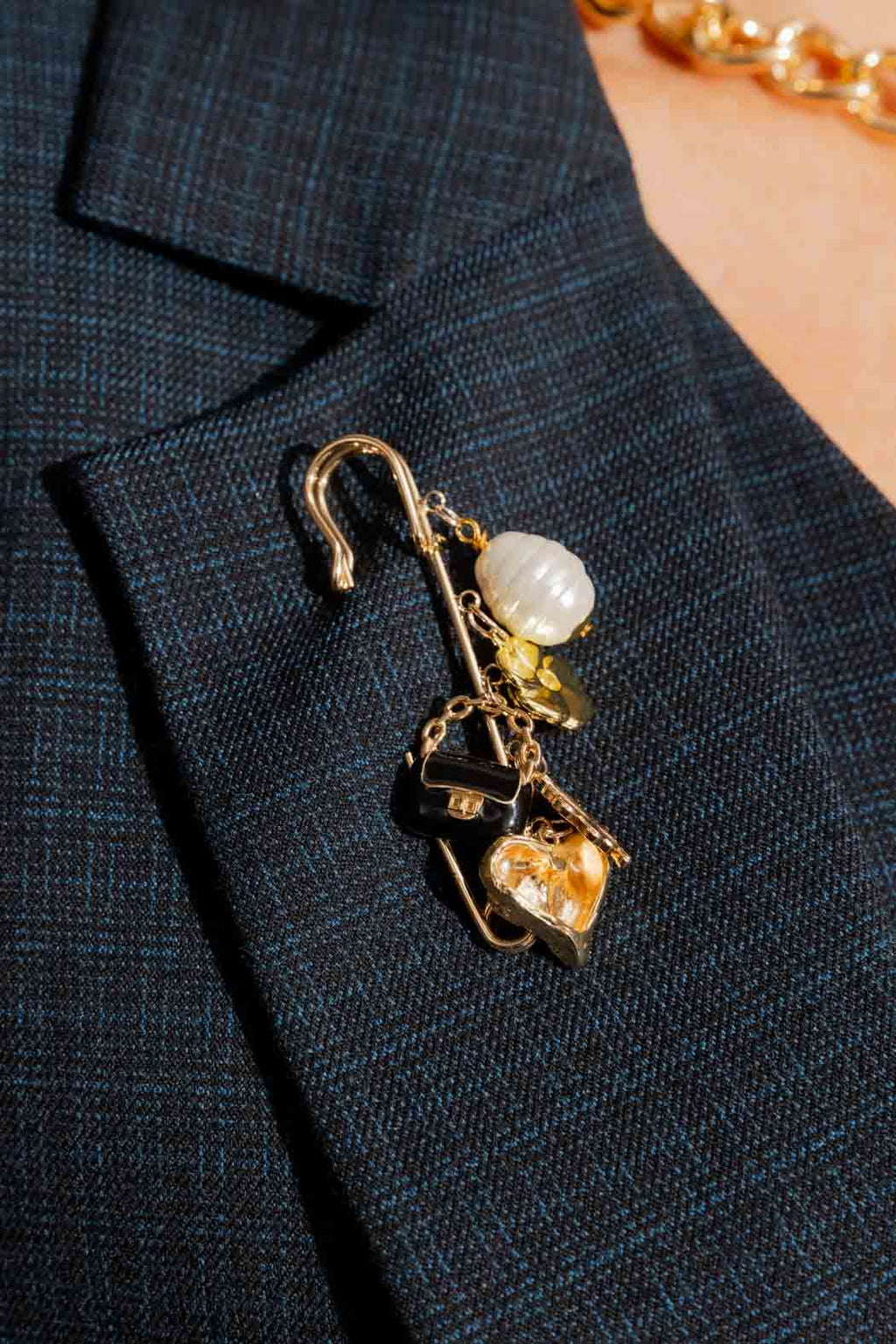 Gold Charm Pin Brooch
