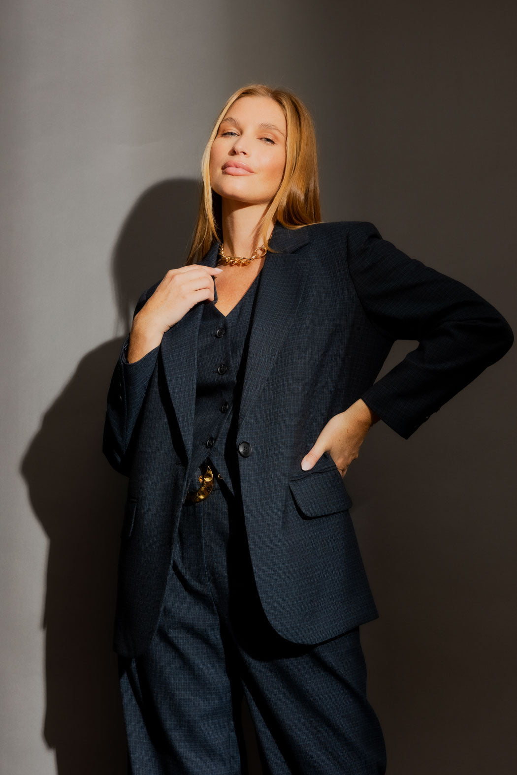 Navy Check Oversized Blazer Navy Check