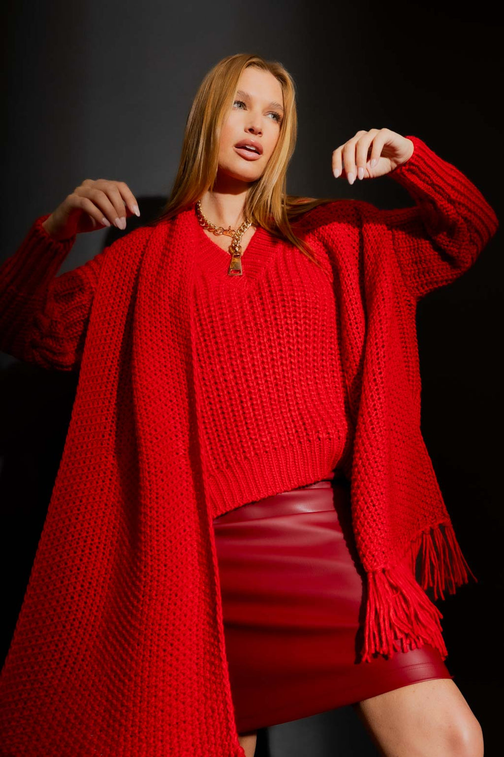 Red Chunky Knit Scarf Red O/S