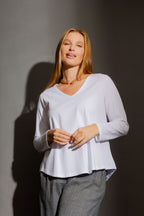 White V Neck Long Sleeve Tee
