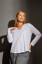 White V Neck Long Sleeve Tee