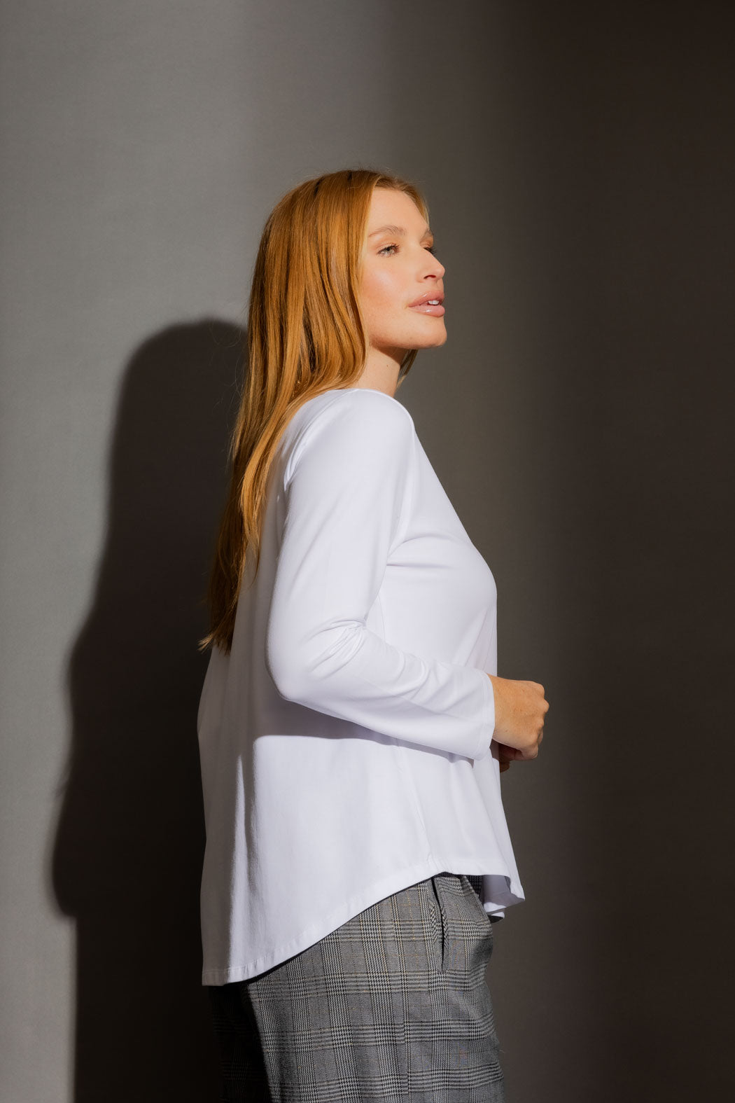 White V Neck Long Sleeve Tee