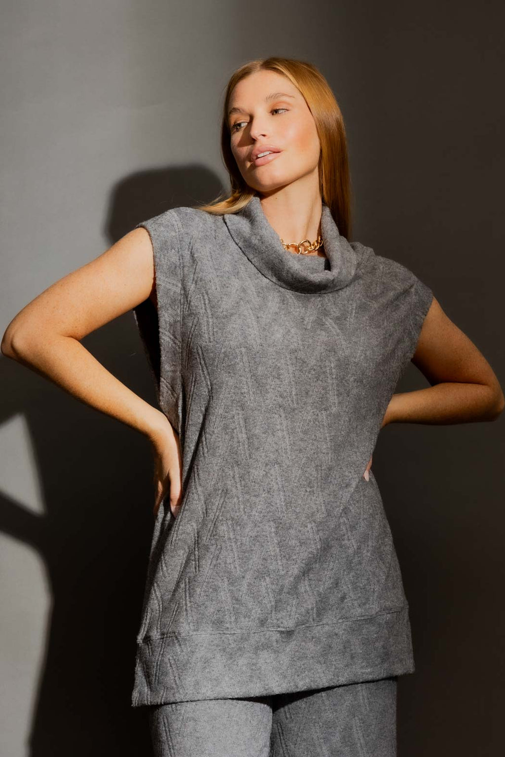 Grey Cosy Cowl Neck Vest