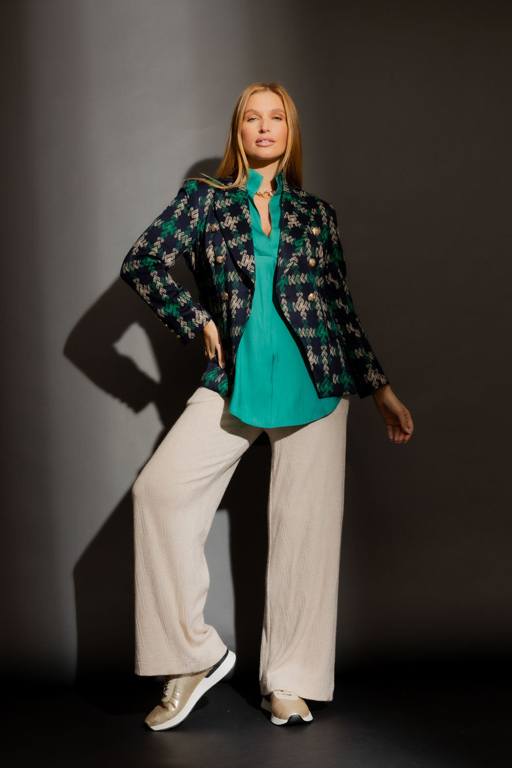 Navy/Green Belted Sisca Blazer Navy