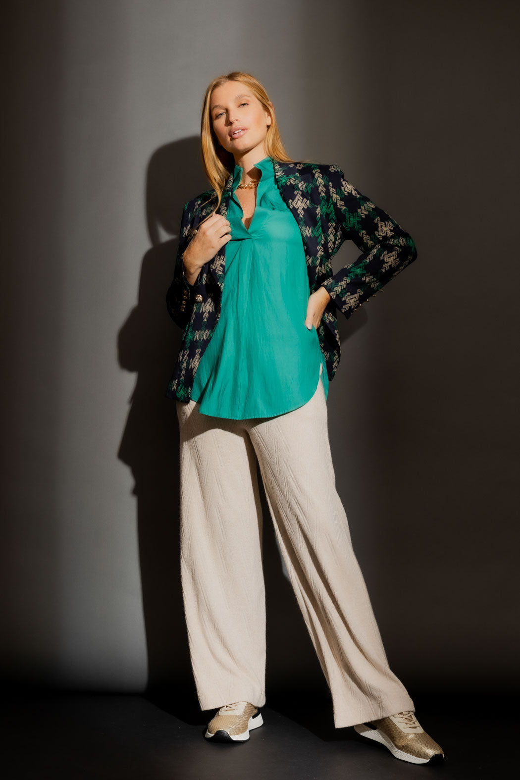Navy/Green Belted Sisca Blazer Navy