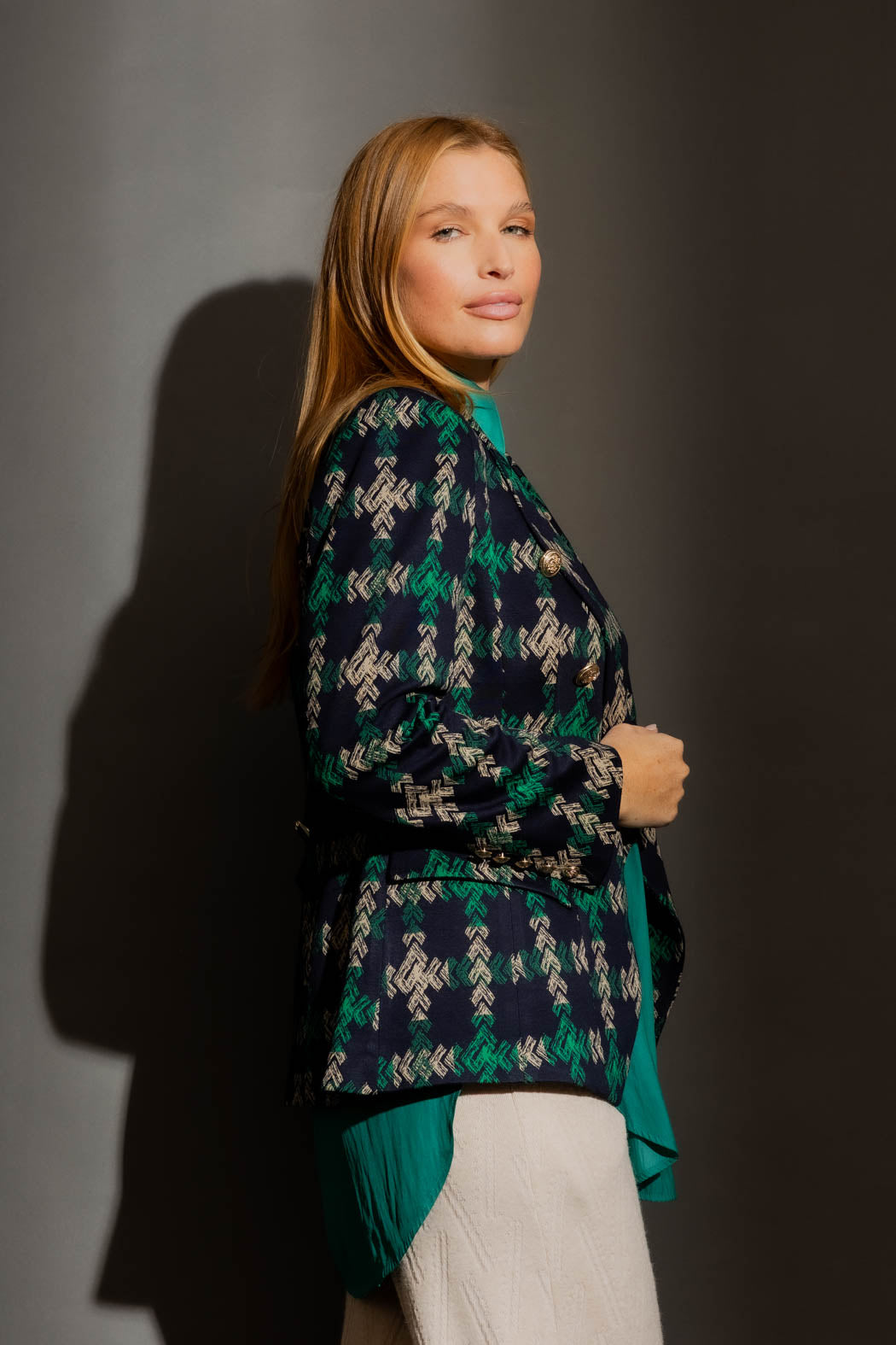 Navy/Green Belted Sisca Blazer Navy