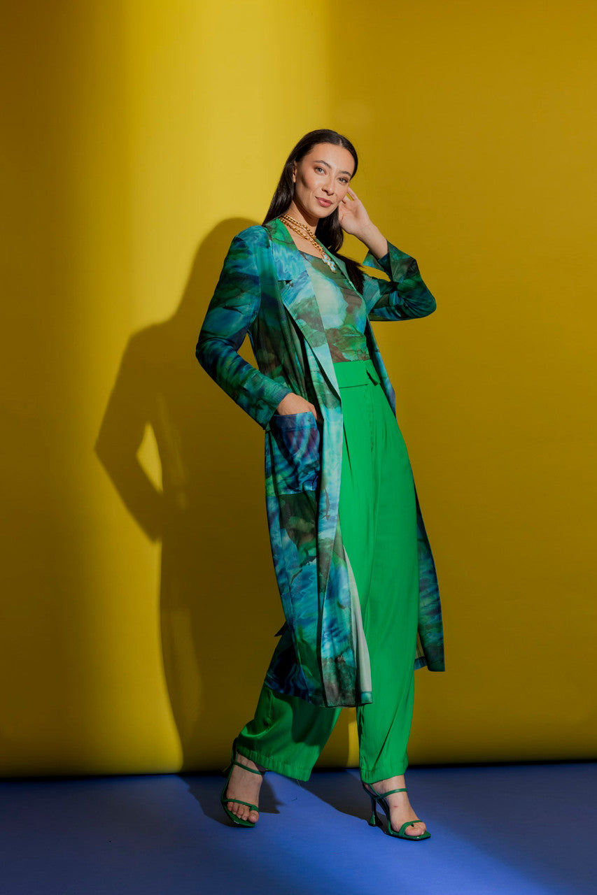 Green Mesh Trench Coat