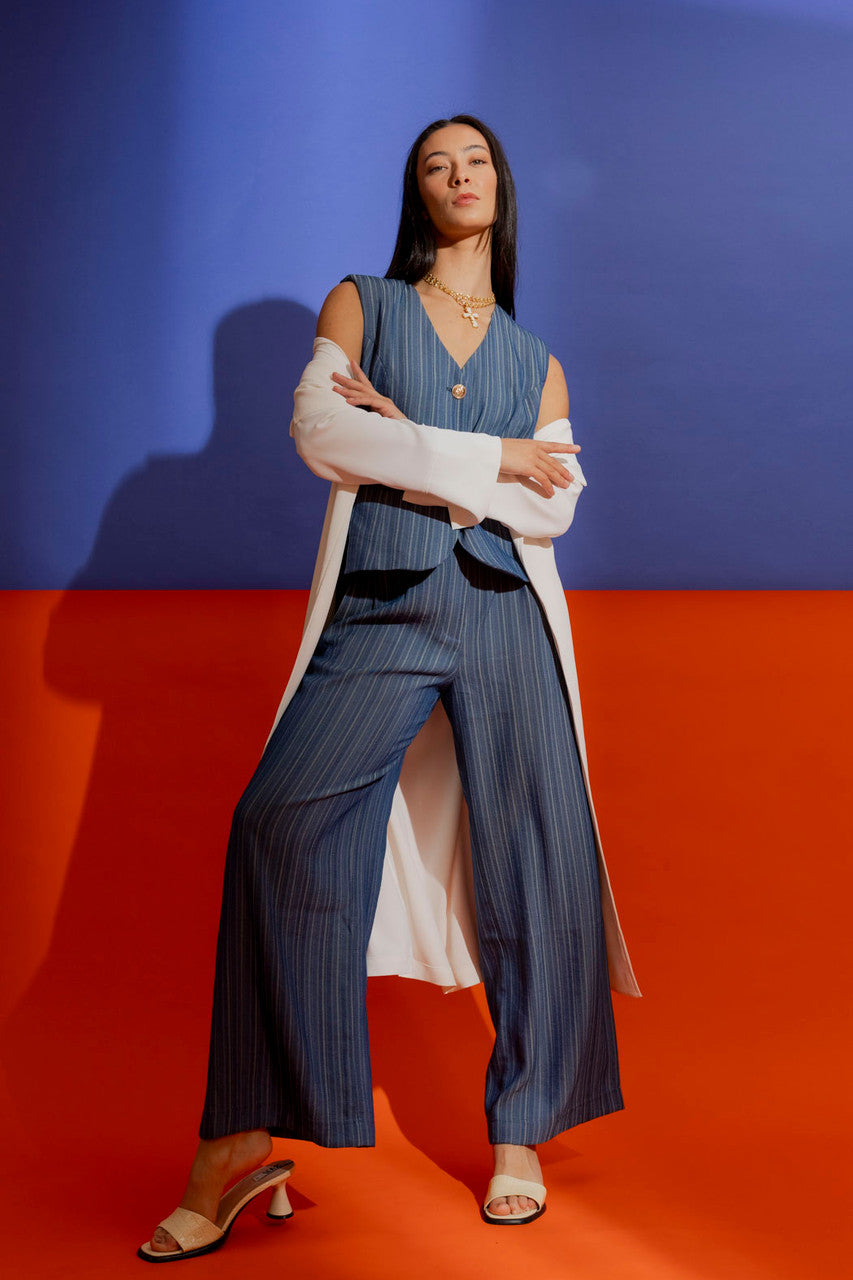 Denim Self Stripe Cleo Pant