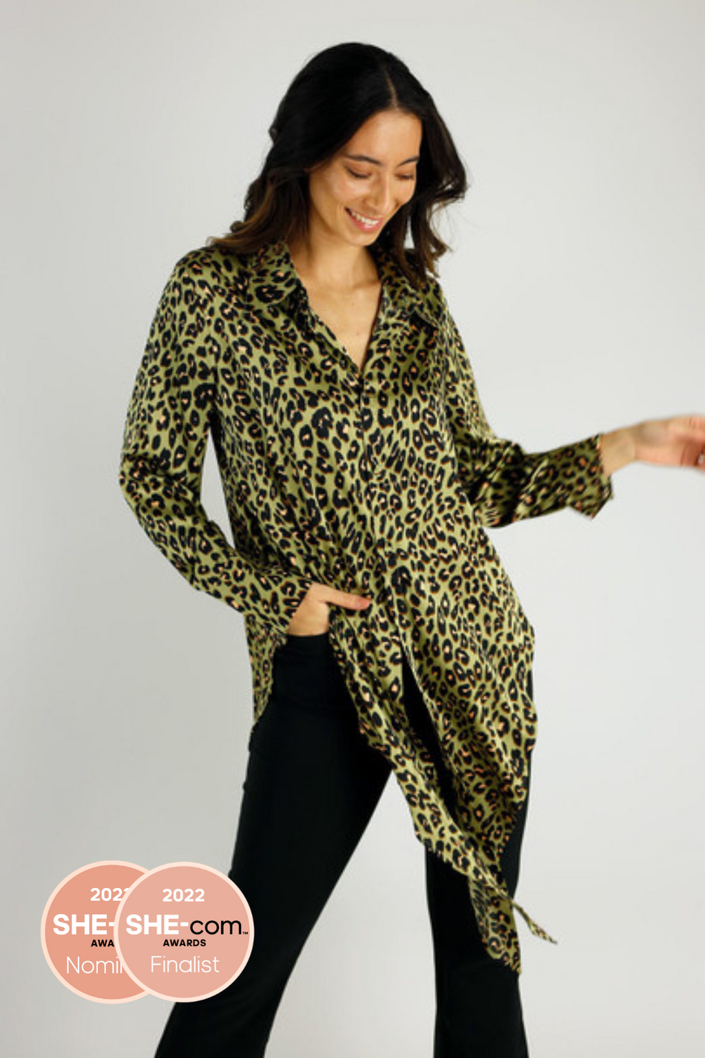 Sage Animal Silky Zhoush Shirt - SALE
