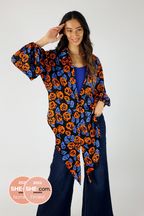 Orange Floral Puff Sleeve Zhoush Shirt - FINAL SALE