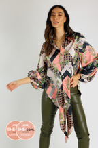 Peach Scarf Puff Sleeve Zhoush Shirt - SALE