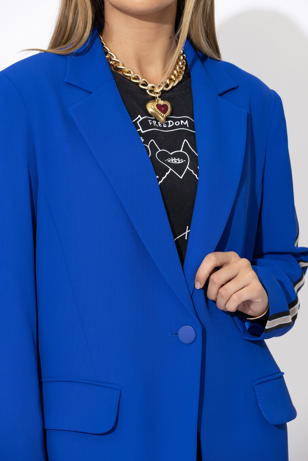 Cobalt Euro Stripe Boyfriend Blazer