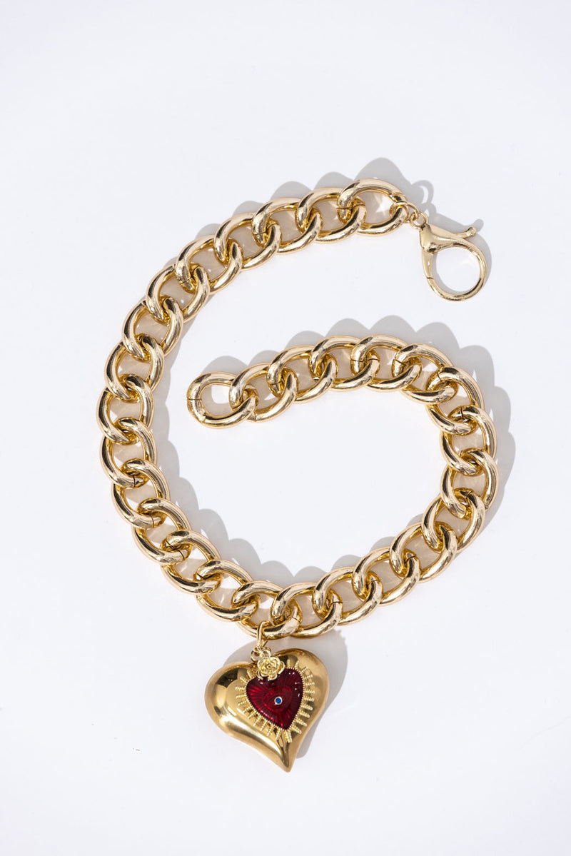 Red/Gold Flaming Heart Necklace