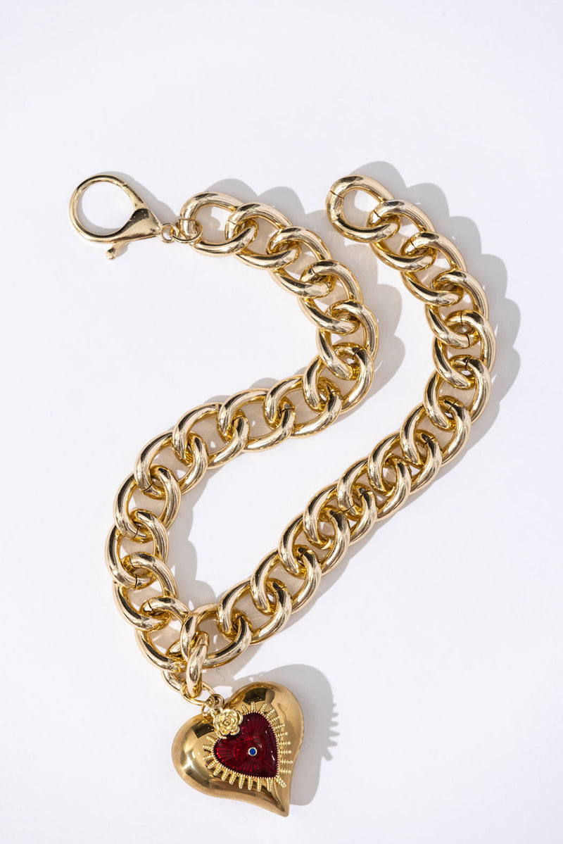 Red/Gold Flaming Heart Necklace