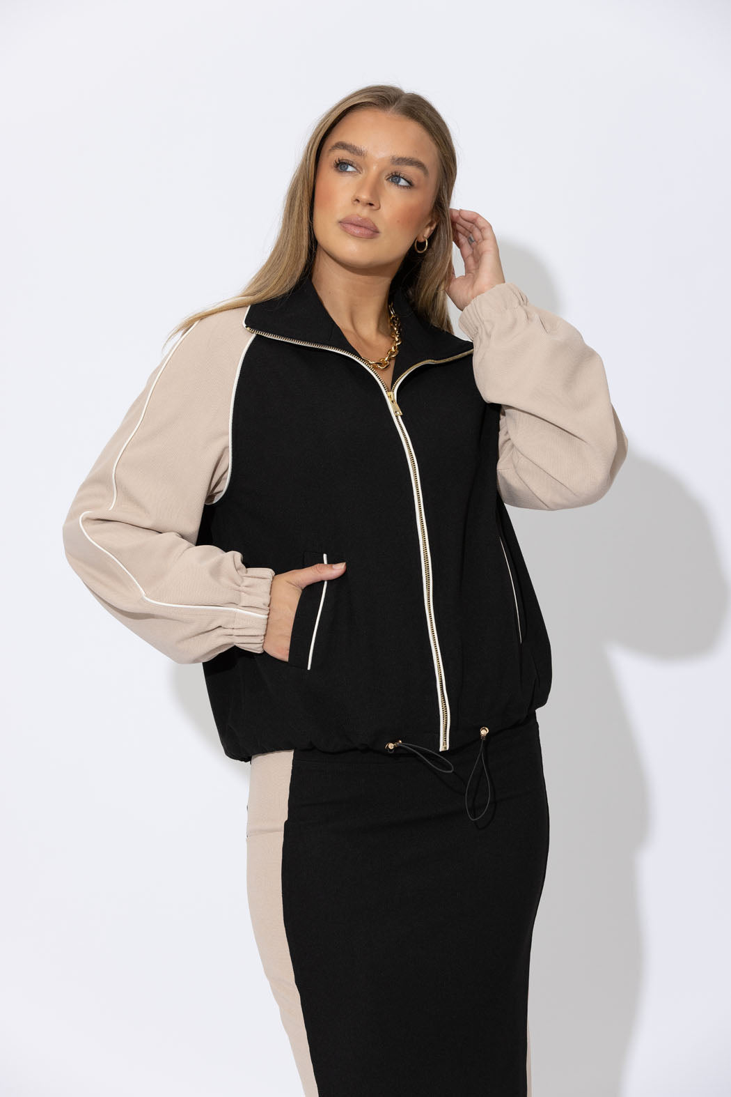 Oatmeal Contrast Bomber Jacket