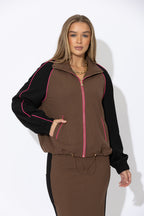 Chocolate Contrast Bomber Jacket