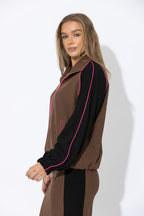 Chocolate Contrast Bomber Jacket