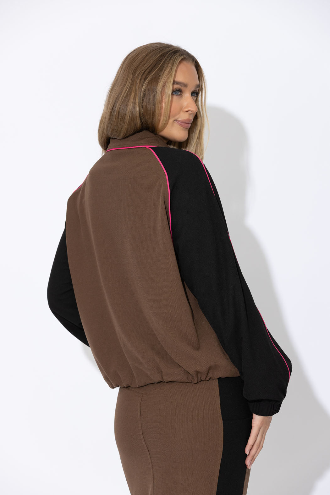 Chocolate Contrast Bomber Jacket