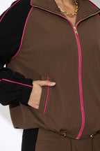 Chocolate Contrast Bomber Jacket