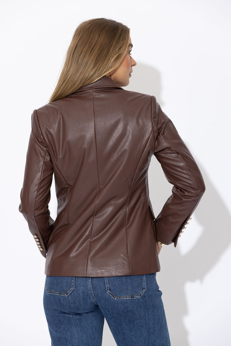 Mahogany Faux Leather Sisca Blazer