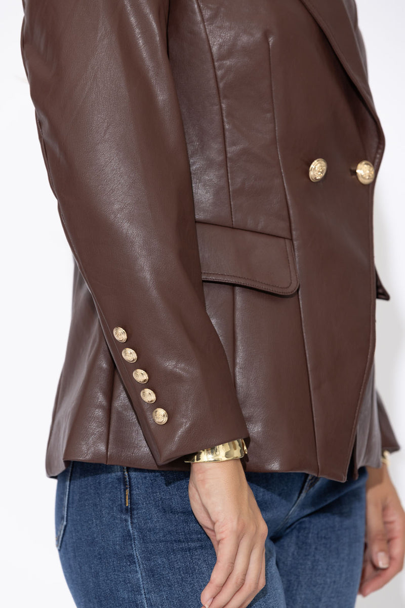 Mahogany Faux Leather Sisca Blazer
