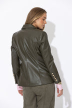 Khaki Faux Leather Sisca Blazer