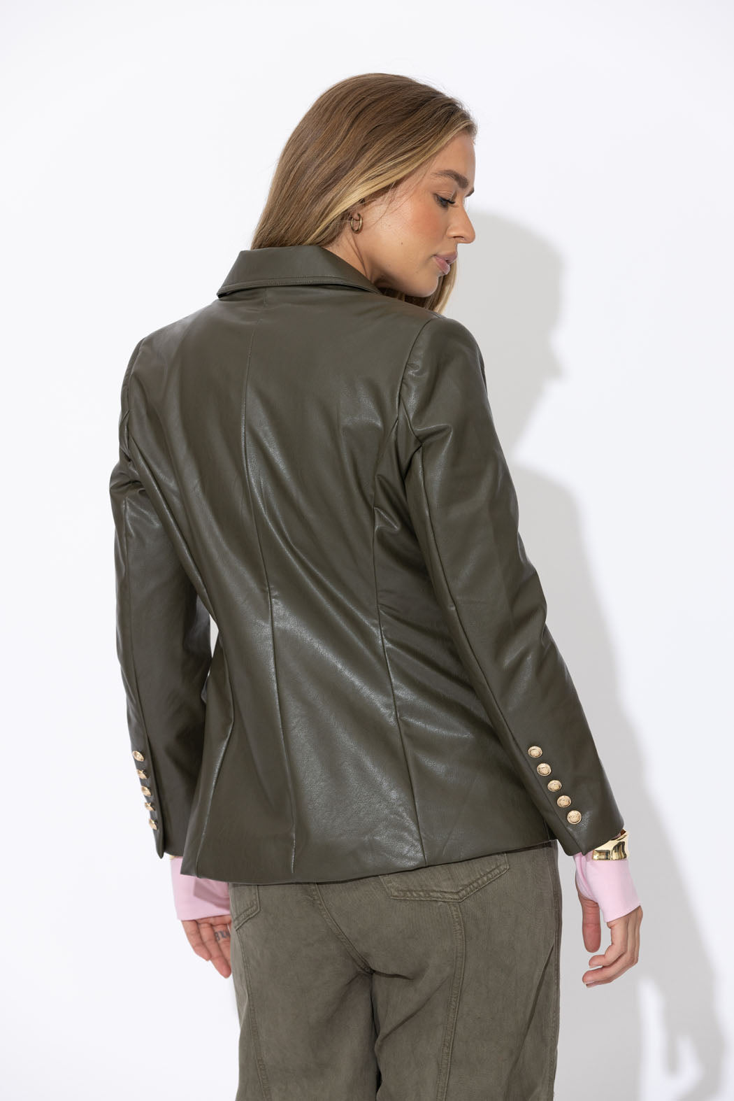 Khaki Faux Leather Sisca Blazer