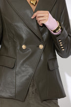 Khaki Faux Leather Sisca Blazer