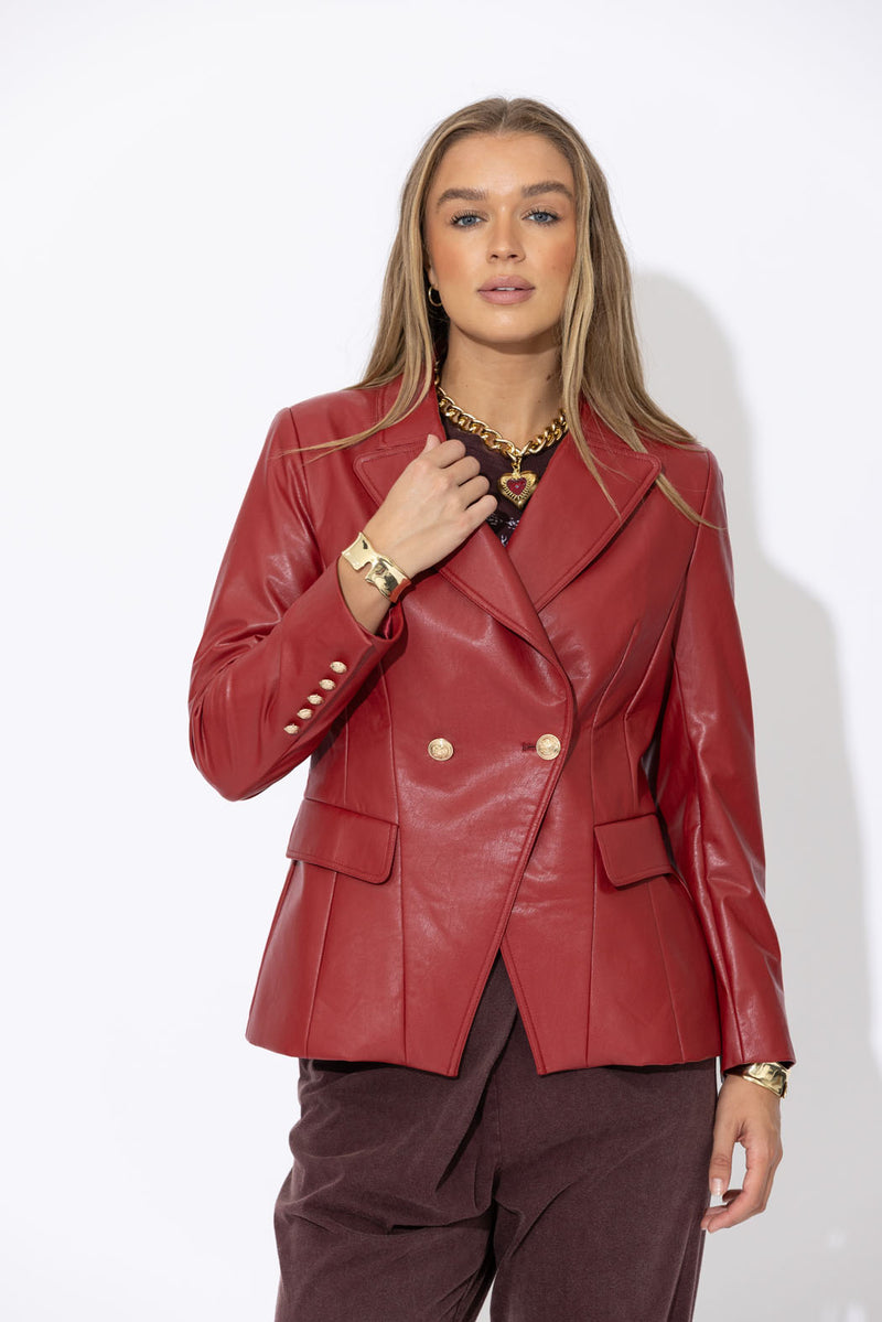 Deep Red Faux Leather Sisca Blazer