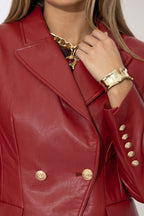 Deep Red Faux Leather Sisca Blazer