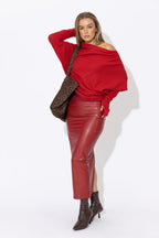 Deep Red Faux Leather Waist Shaper Miracle Skirt