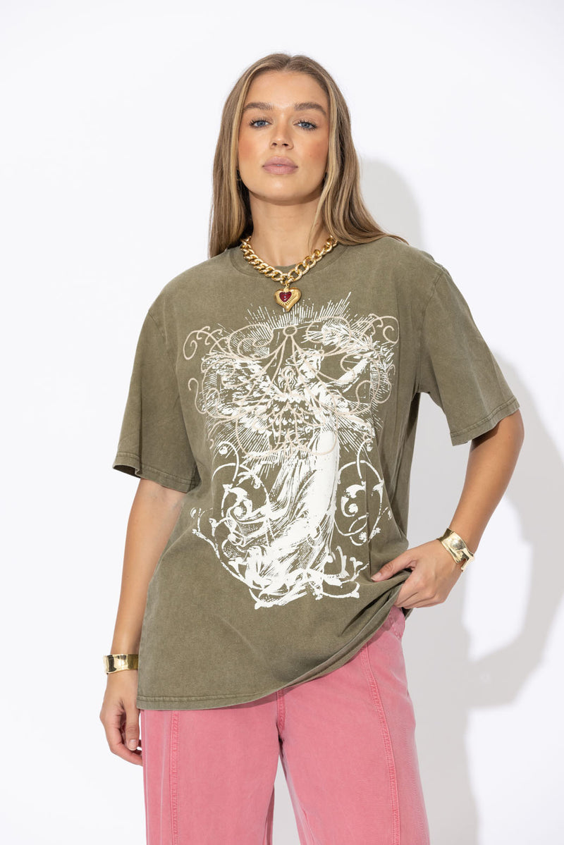 Khaki Washed Cotton Angel T-shirt