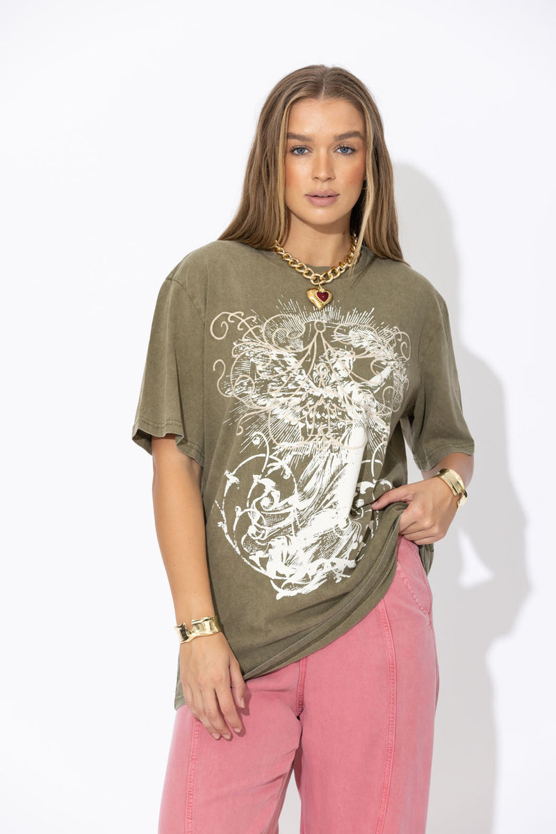 Khaki Washed Cotton Angel T-shirt