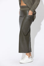 Khaki Faux Leather Waist Shaper Miracle Skirt