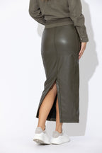 Khaki Faux Leather Waist Shaper Miracle Skirt