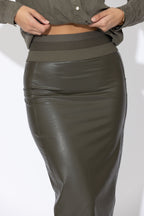 Khaki Faux Leather Waist Shaper Miracle Skirt