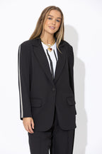 Black Euro Stripe Boyfriend Blazer