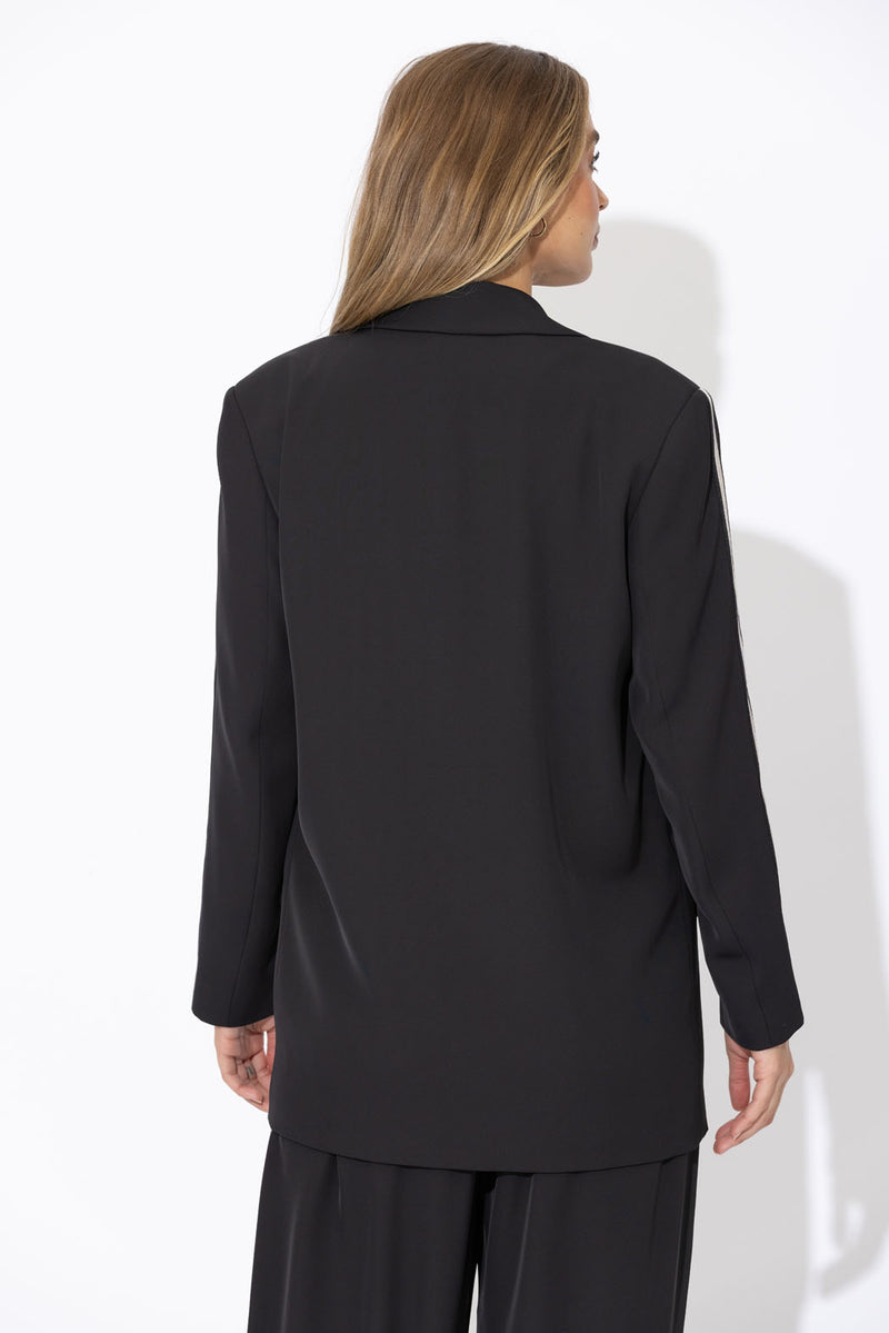 Black Euro Stripe Boyfriend Blazer
