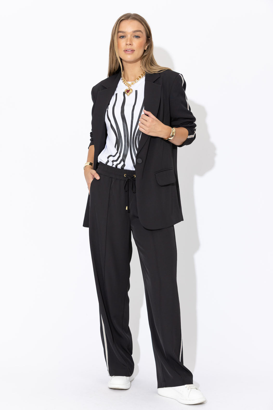 Black Euro Stripe Boyfriend Blazer