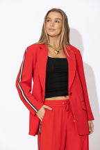Red Euro Stripe Boyfriend Blazer