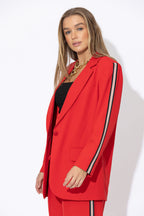Red Euro Stripe Boyfriend Blazer