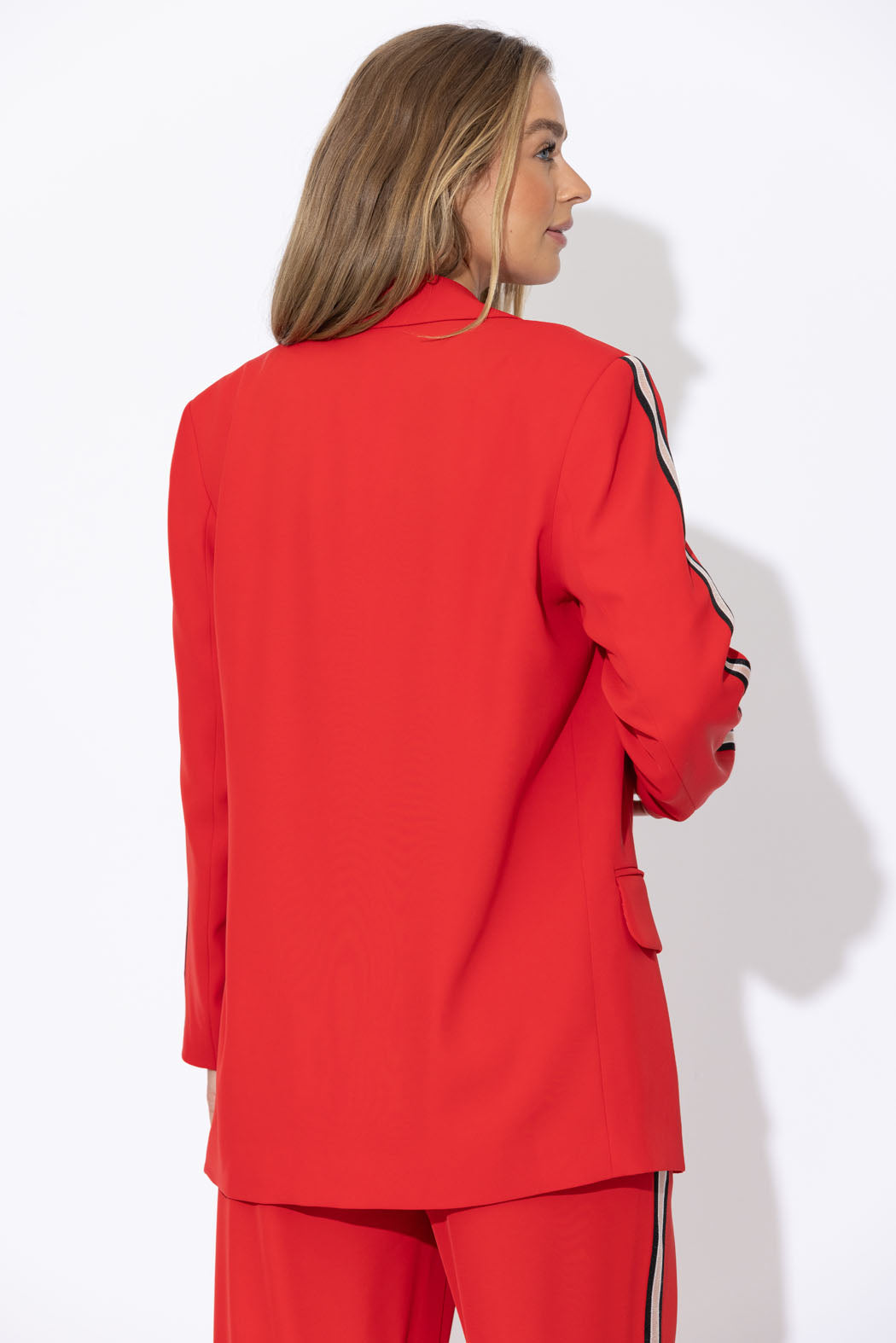 Red Euro Stripe Boyfriend Blazer
