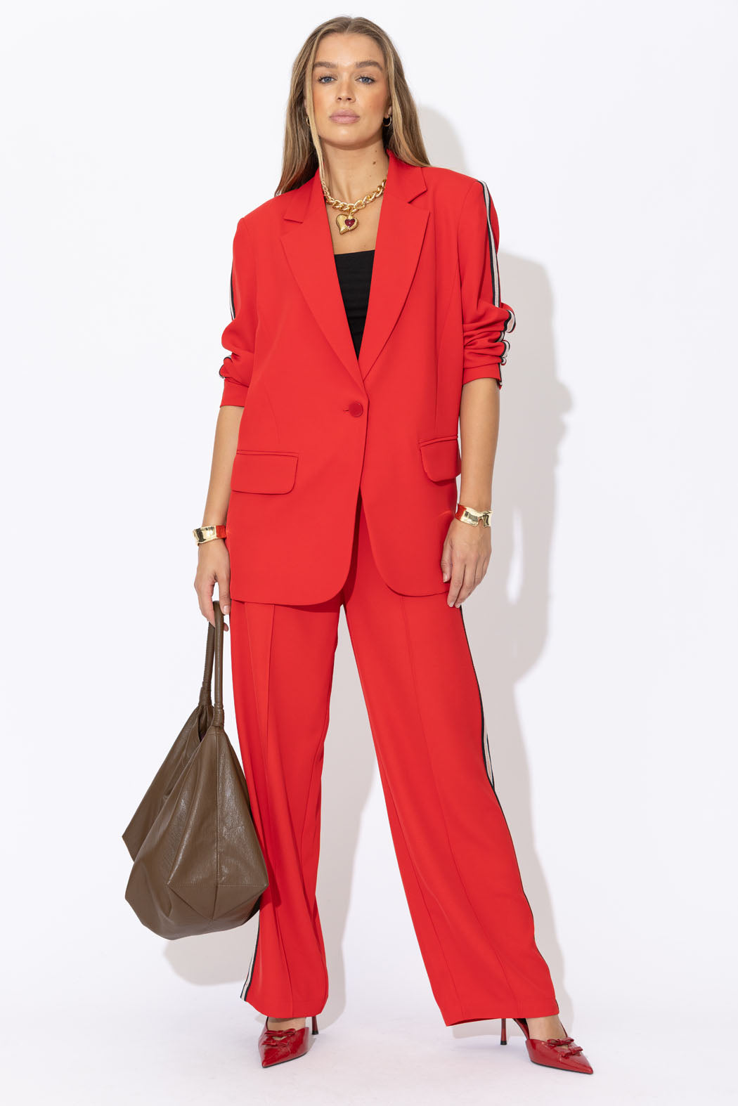 Red Euro Stripe Boyfriend Blazer
