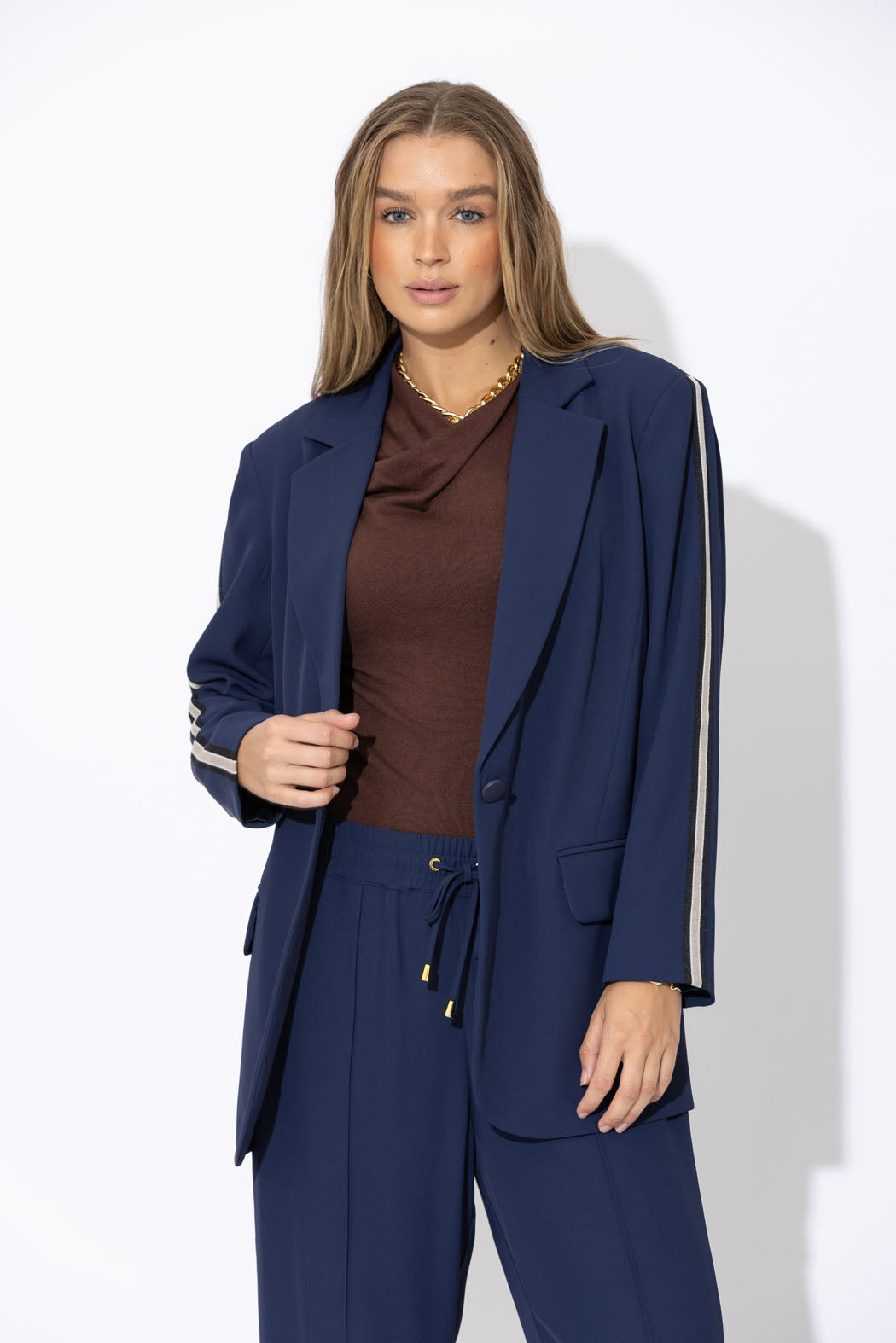 Navy Euro Stripe Boyfriend Blazer