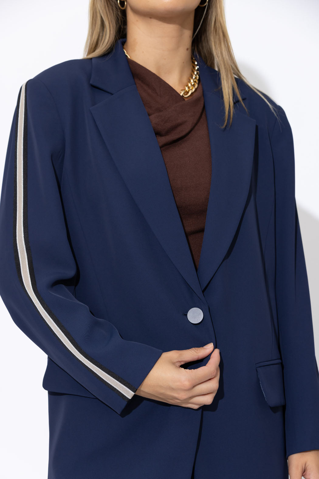 Navy Euro Stripe Boyfriend Blazer