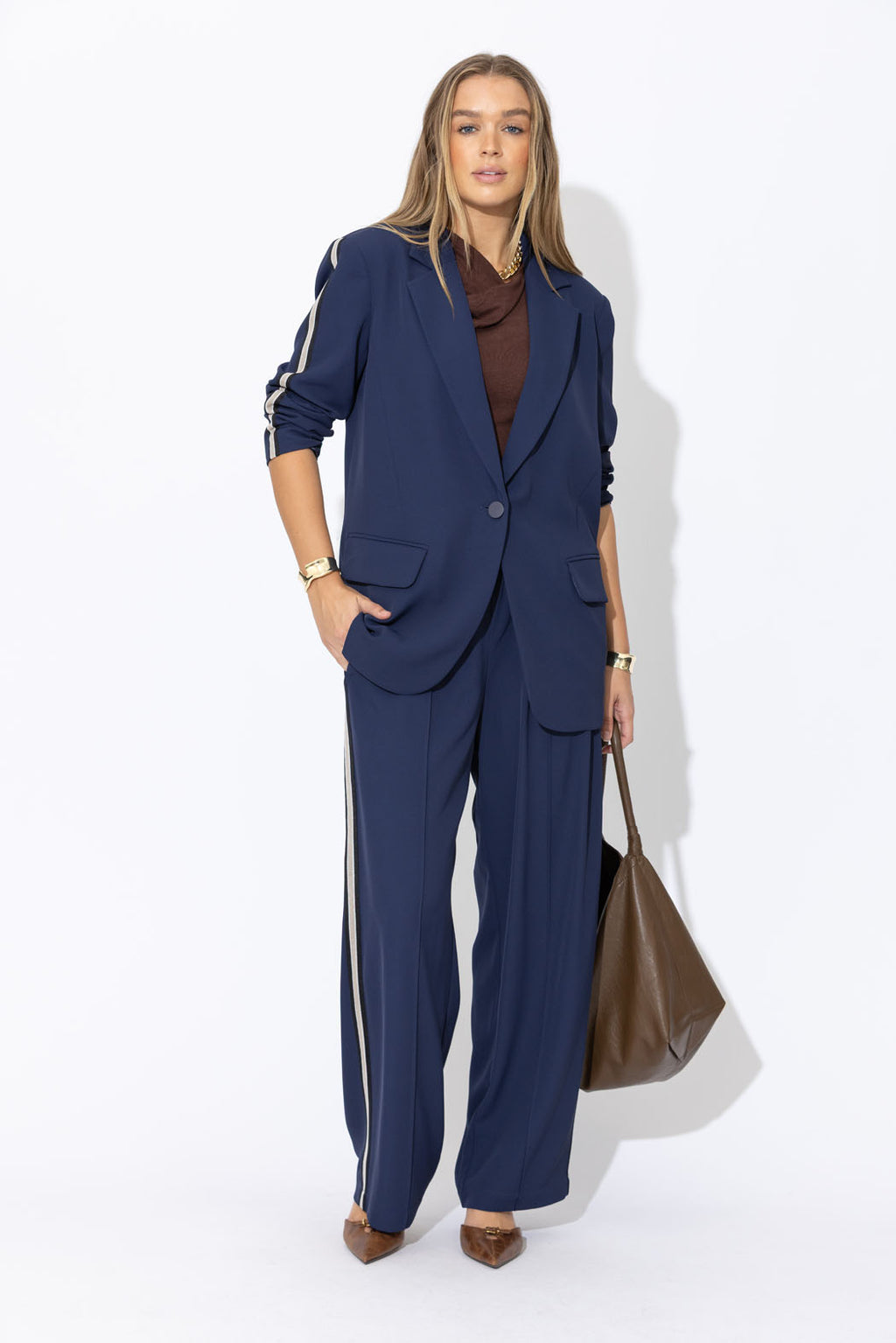 Navy Euro Stripe Boyfriend Blazer